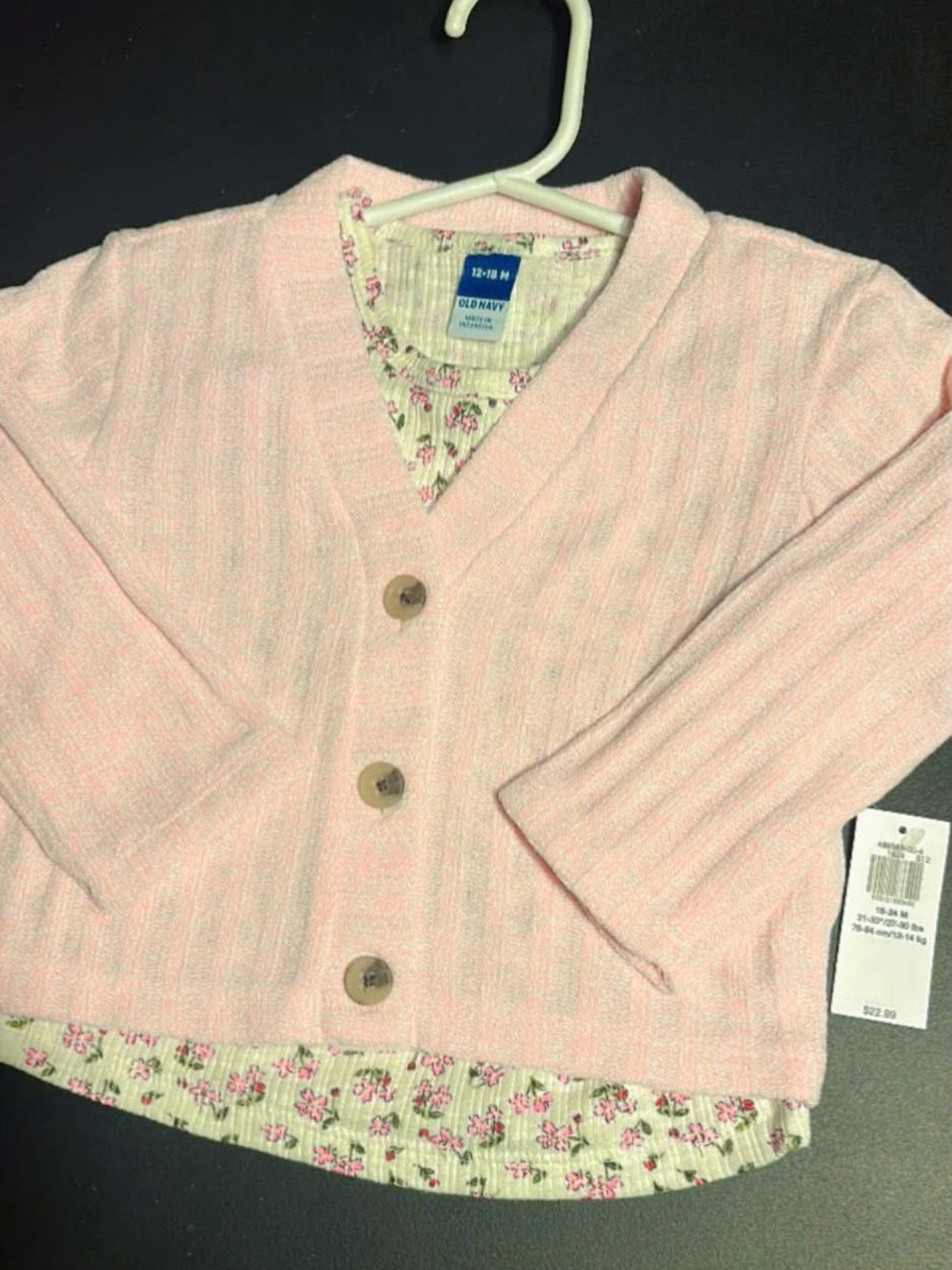 Old Navy Light Pink Knit Cardigan with Floral Hem